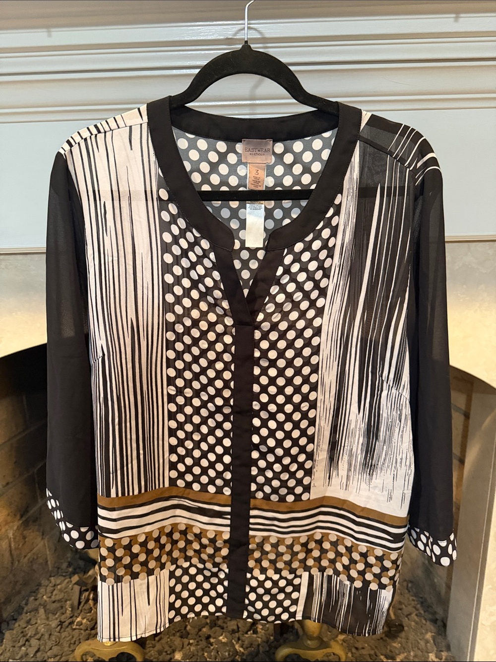 Chico's Black, White & Brown Mixed-Print Lightweight Blouse size XL